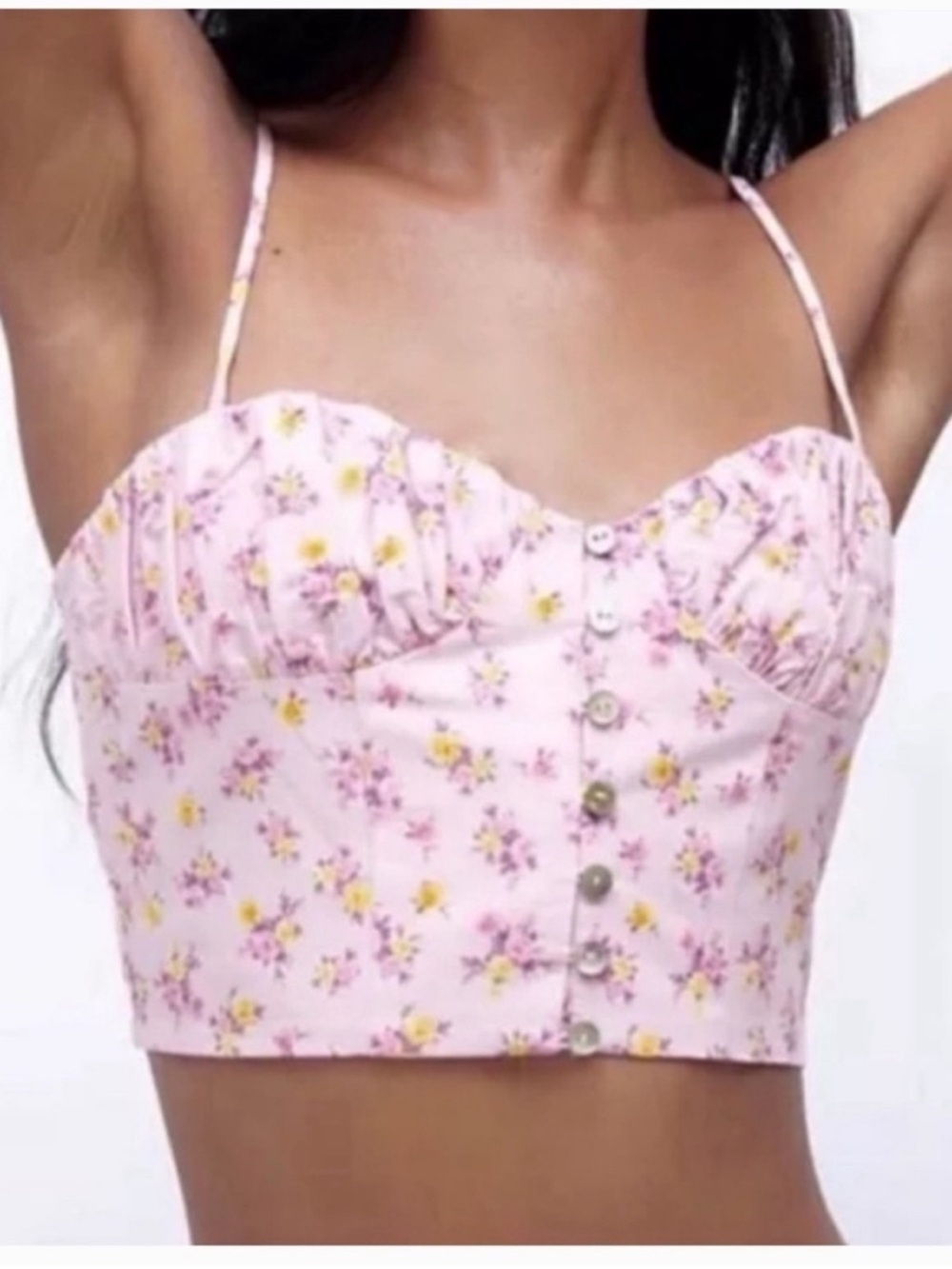 Zara Purple Floral Bustier Corset Crop Top Linen Blend NWT Size M